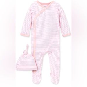 Burt’s Bees Striped Baby Girl Footed Pajama and Matching Hat